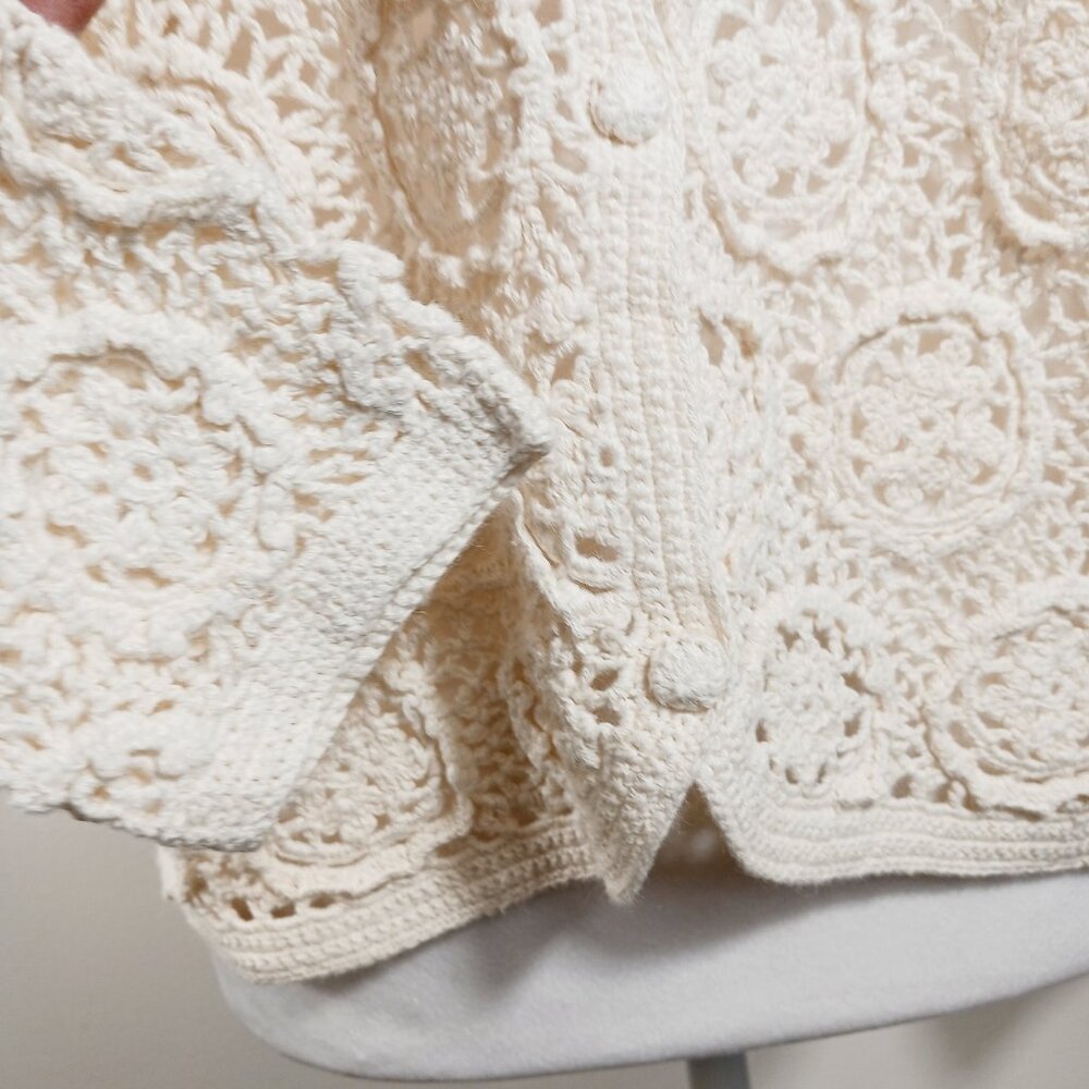 MODA INT'L Crochet Open Knit Cardigan, Cream, Size Medium, Cottagecore, Boho - Picture 10 of 16
